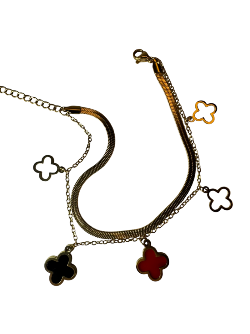 Black & Red Hanging Clover Bracelet - Image 3