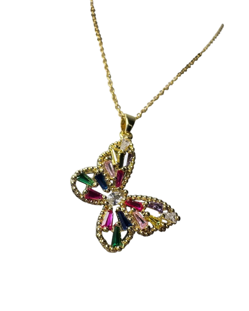 Golden Rainbow Butterfly Pendant