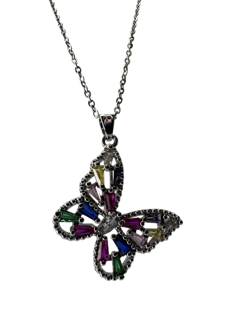 Silver Rainbow Butterfly Pendant